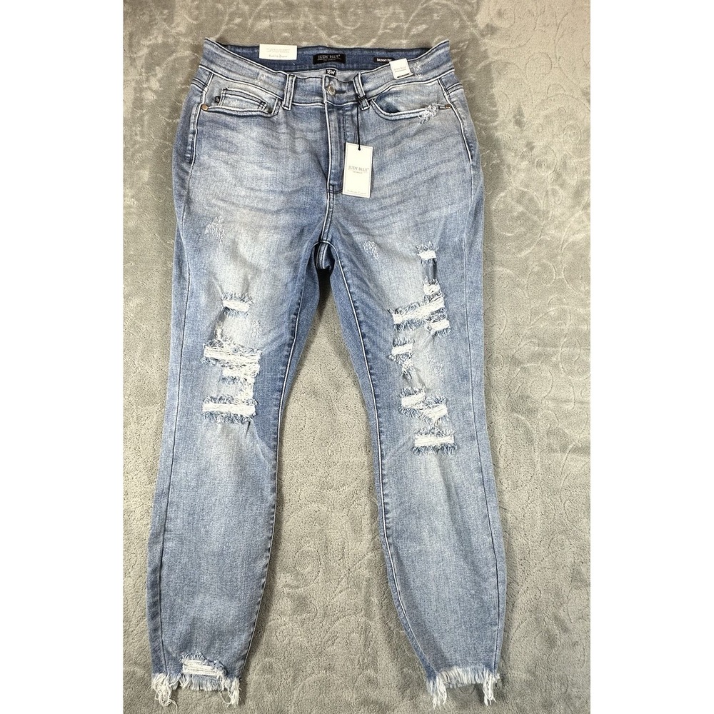 Judy Blue Jeans 16W Skinny Fit Stretch Mid Rise Frayed Distressed Ankle Boho New